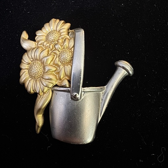 AAi Jewelry - AAi Vintage Watering Can Brooch with Sunflowers